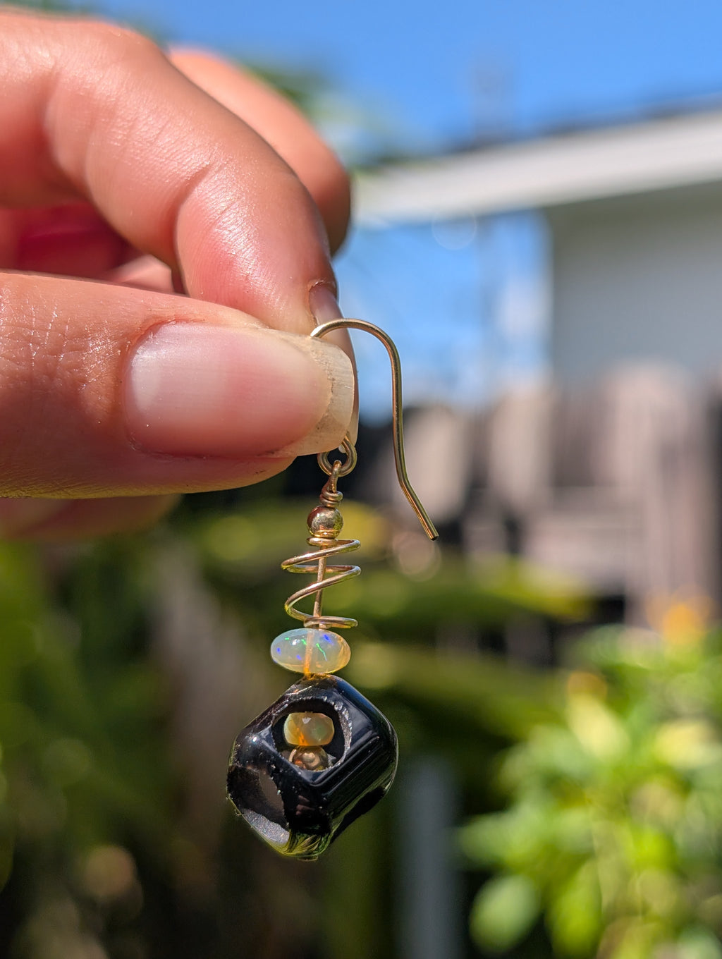 Agnes- Black Onyx & White Ethiopian Opals Earrings