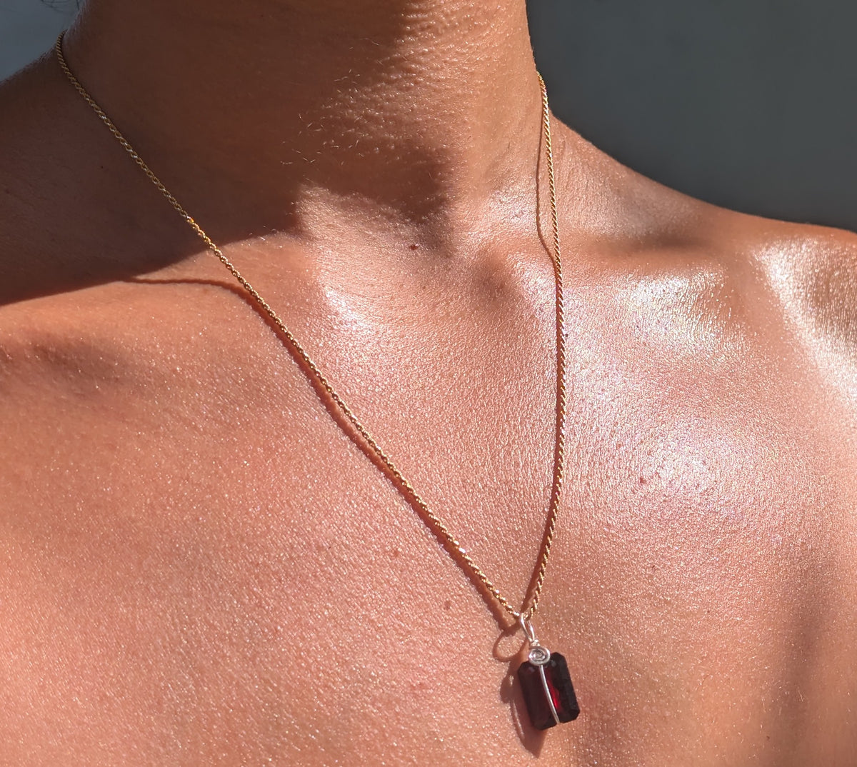 Eleanora- Garnet Emerald Cut Pendant