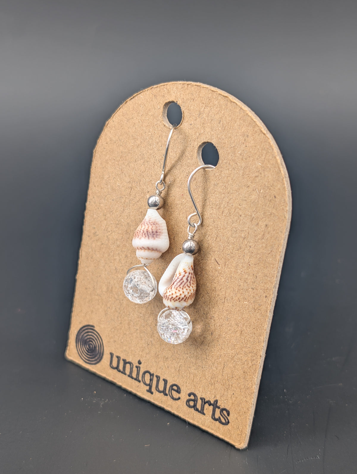 Eloise- Mini Conch Shell & Fractured Quartz Earrings