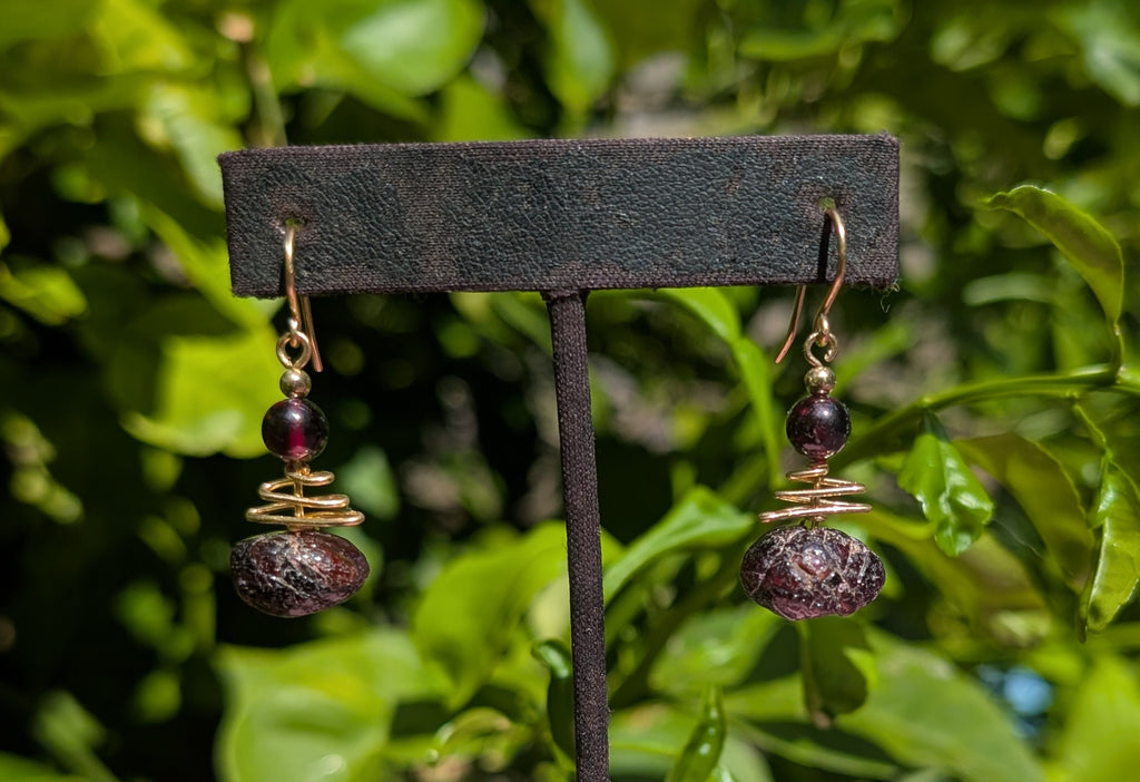 Fiona- Rough & Polished Garnet Earrings