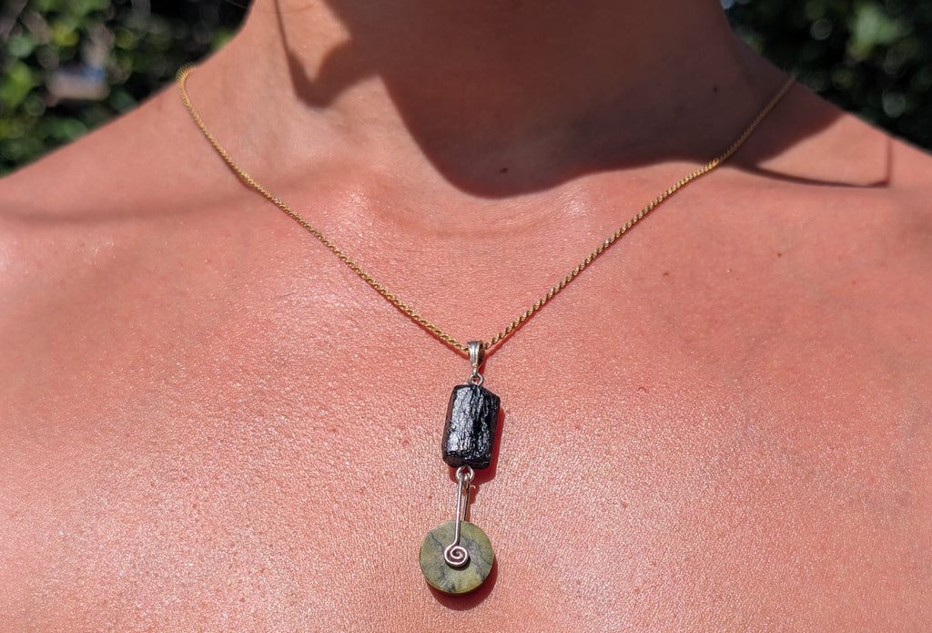 Juniper- Black tourmaline & Serpentine pendant