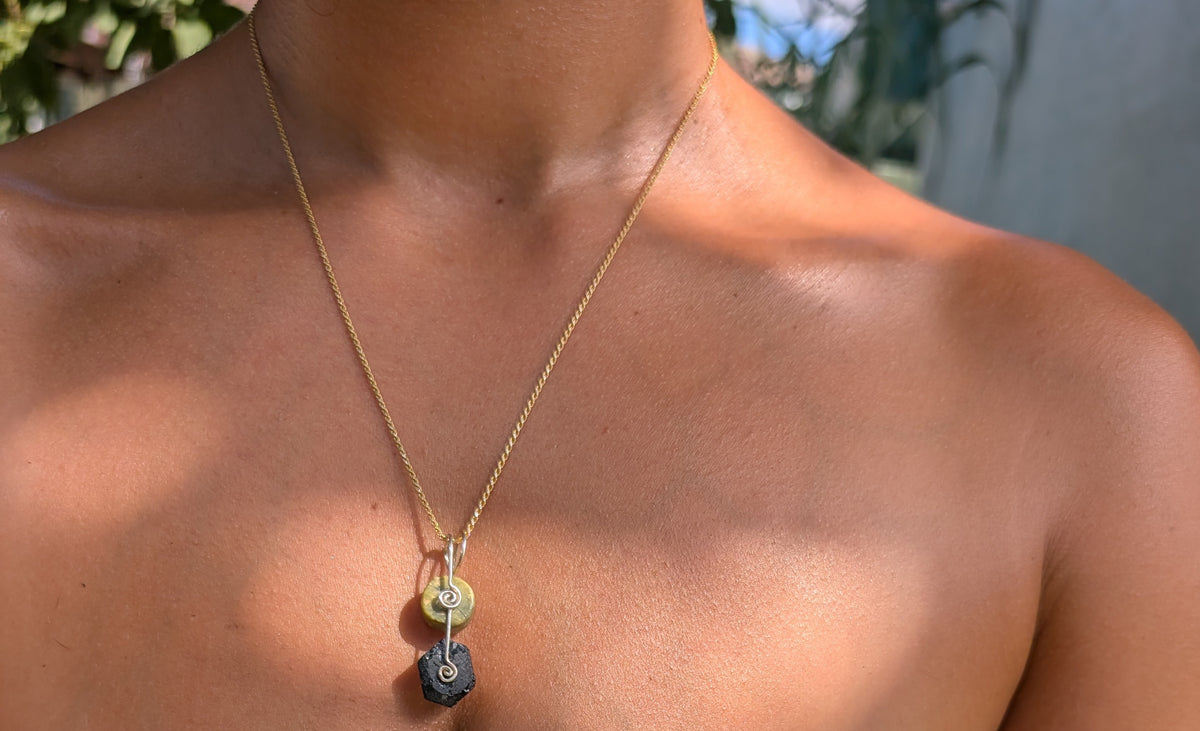 Olivia- Black Tourmaline & Serpentine Pendant