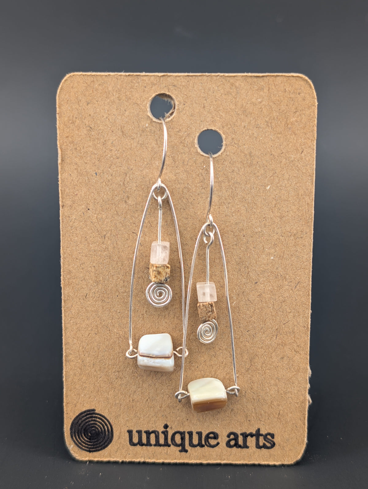 Ruth- Mother Pearl, Quartz & Desert Jasper Earrings