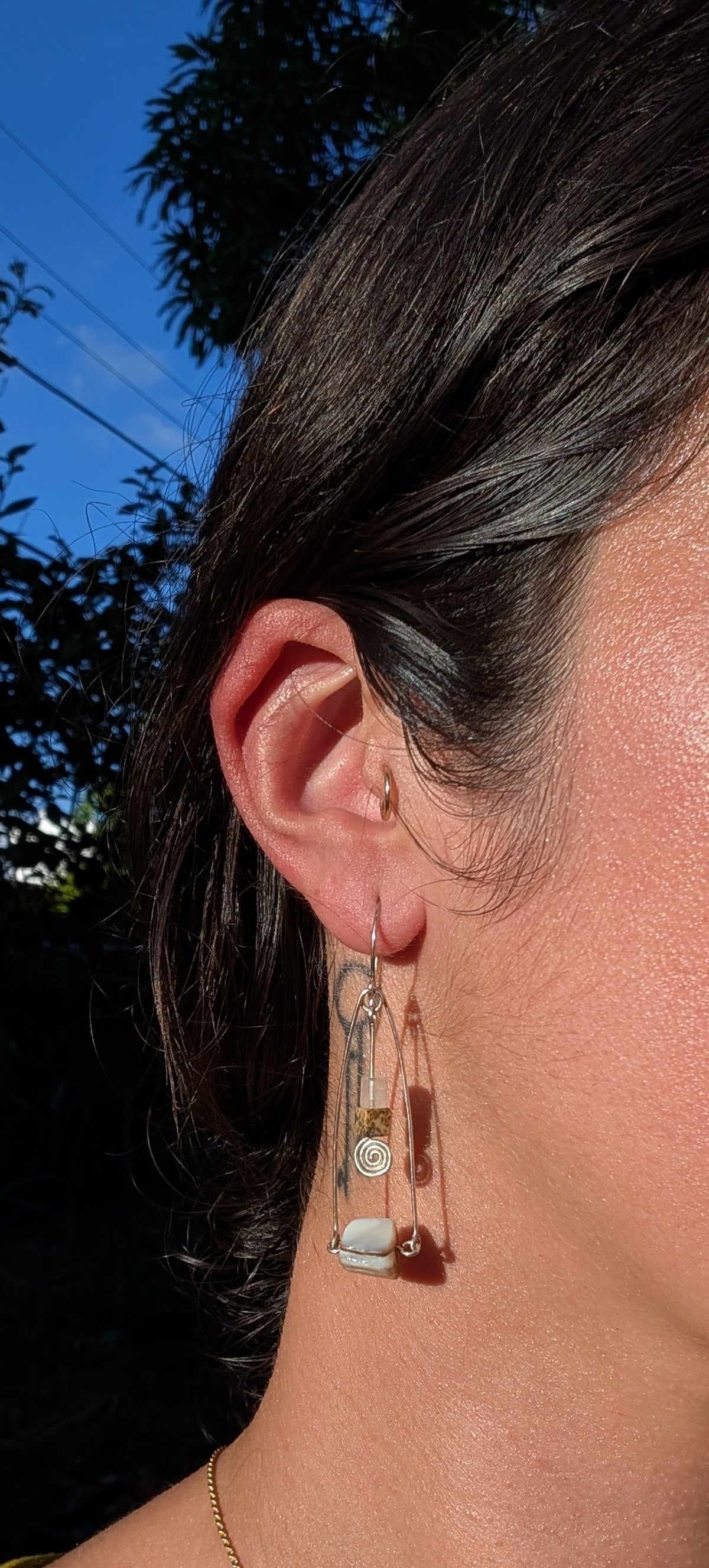 Ruth- Mother Pearl, Quartz & Desert Jasper Earrings