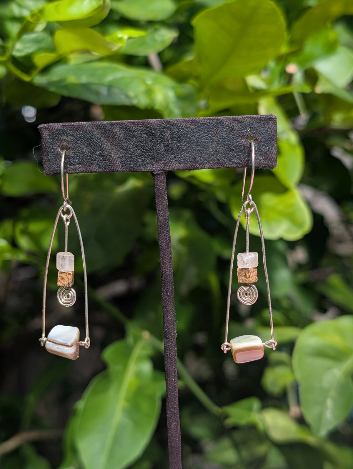 Ruth- Mother Pearl, Quartz & Desert Jasper Earrings