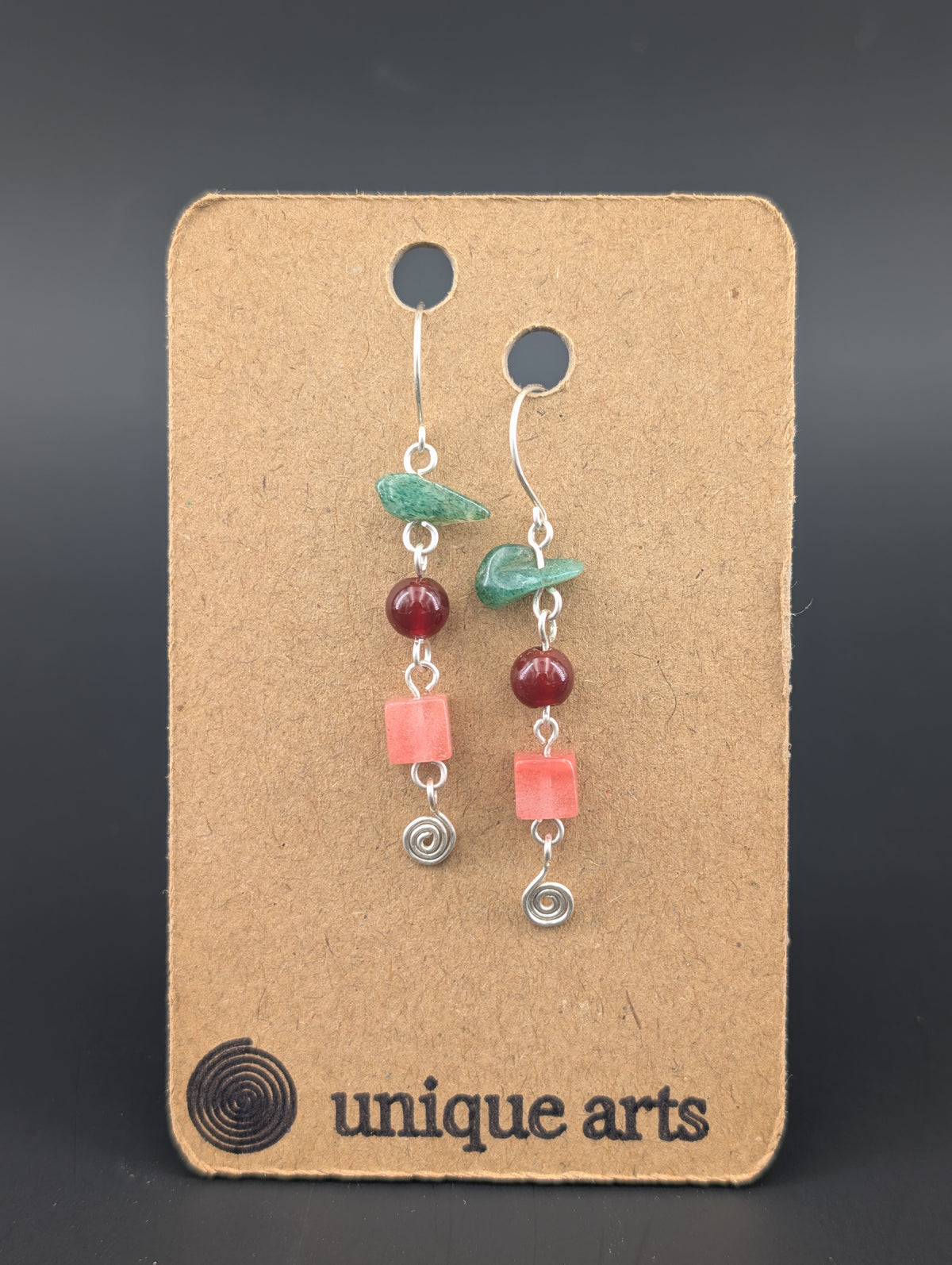 Selene- Aventurine Jade, Rodanite & Cherry Quartz Earrings