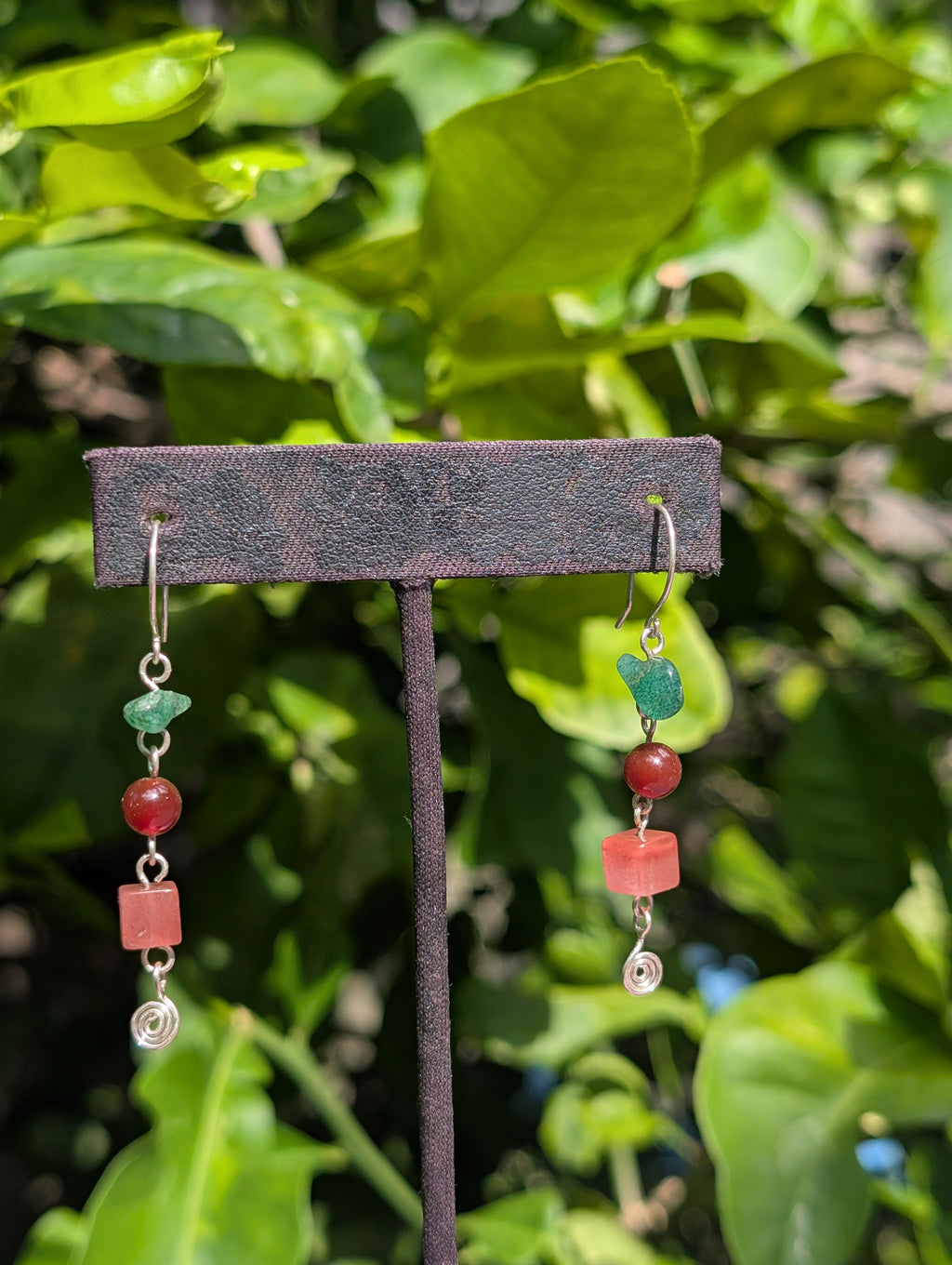 Selene- Aventurine Jade, Rodanite & Cherry Quartz Earrings