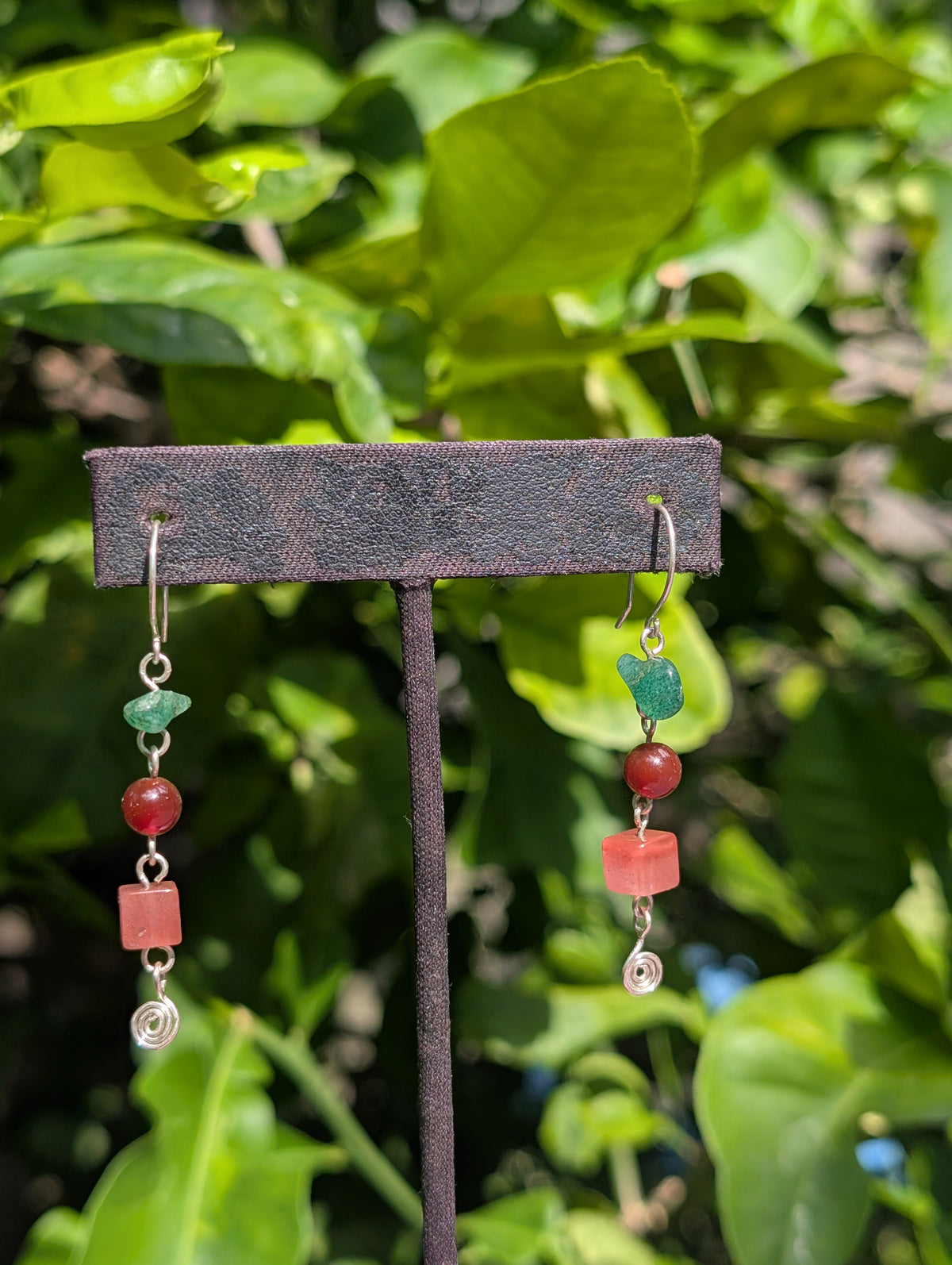 Selene- Aventurine Jade, Rodanite & Cherry Quartz Earrings