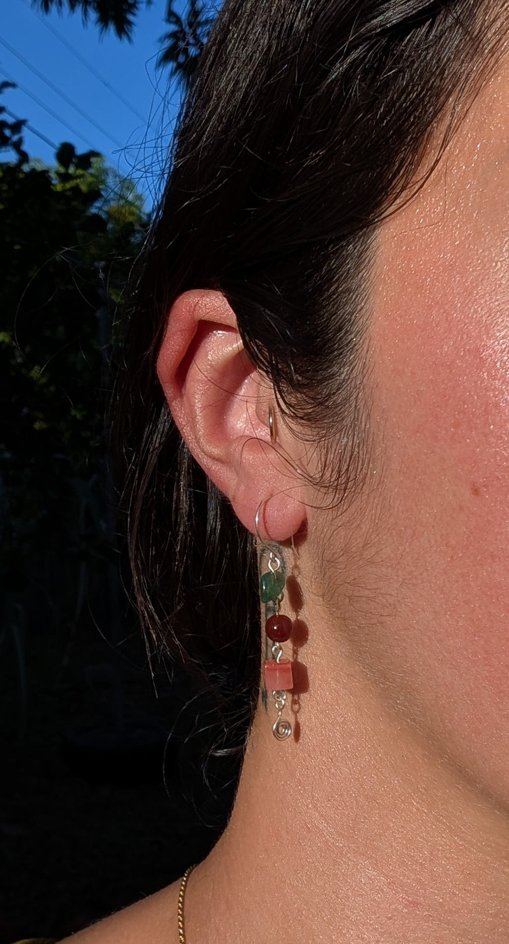 Selene- Aventurine Jade, Rodanite & Cherry Quartz Earrings