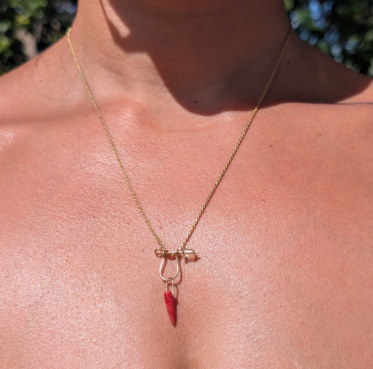 Vivienne- Red Coral Horn Pendant